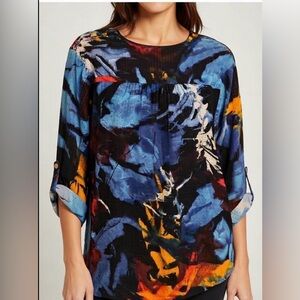 Cocomo Top Women’s Petite Medium Sequin Pintuck Tabbed Sleeve Shirt Blouse